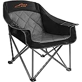 FAIR WIND Oversized Padded Camping Chair Heavy Duty Quad Fold Arm Chair Portable for Outdoor - Support 450LBS, Black