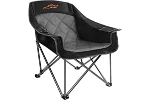 FAIR WIND Oversized Padded Camping Chair Heavy Duty Quad Fold Arm Chair Portable for Outdoor - Support 450LBS, Black