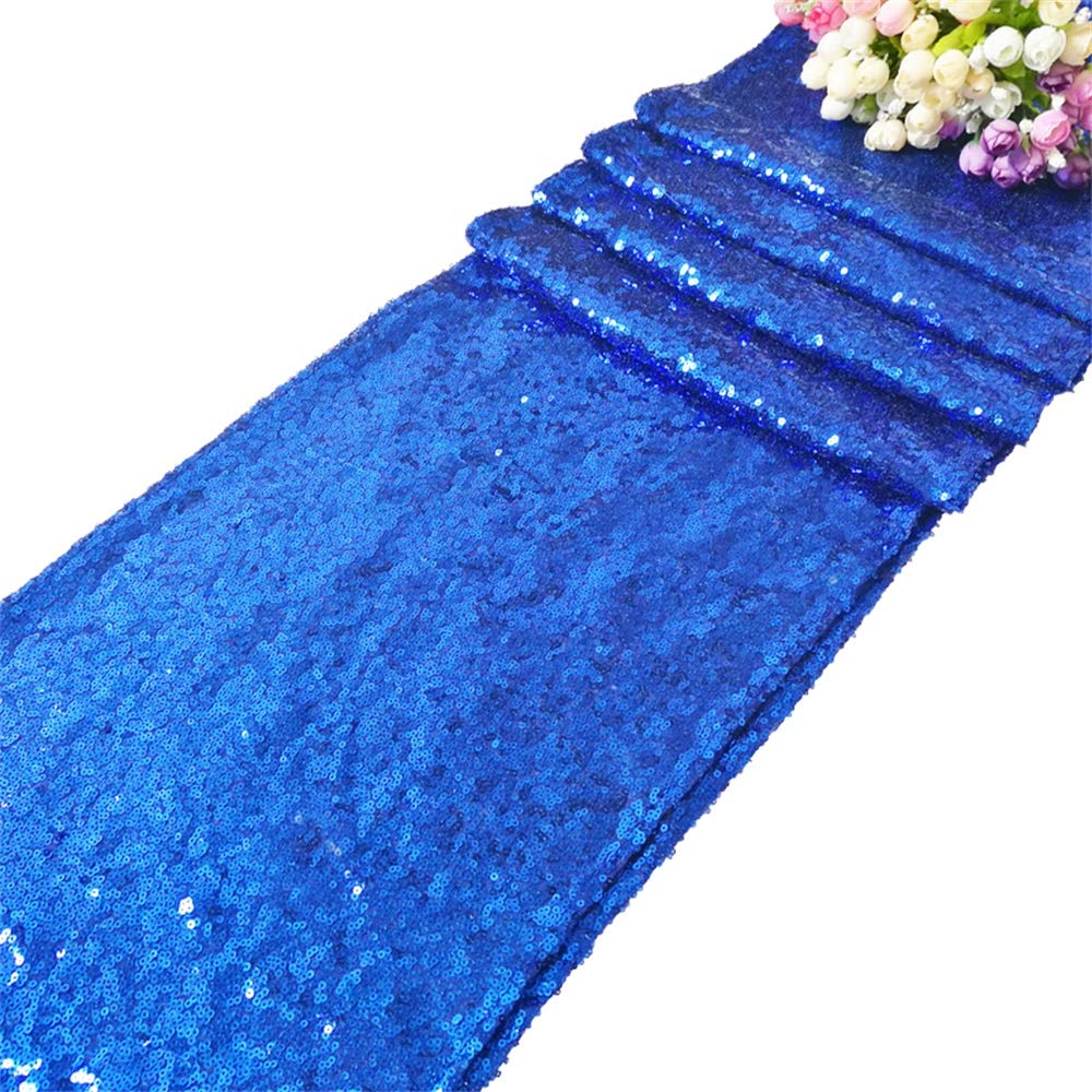 Time to Sparkle 12x108inch Glitter Sequin Table Runner Chair Sashes Swags Wedding Party Table Decoration Sequin Tablecloth- Sequin Royal Blue
