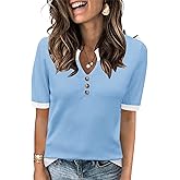 LOMON Women Short Sleeve Sweater 2026 Spring Summer Trendy Tops V Neck Dressy Casual Work Pullover Sweaters