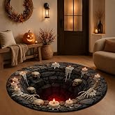 KLIFE 3D Halloween Rug, Skeleton Vortex Optical Illusion Round Mat, Soft & Durable Fabric Non-Slip Modern Home Decor (Style E)