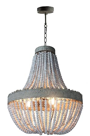 Rustic Round Wooden Beads Ceiling Hang Pendant Lamp Lighting