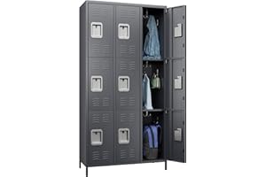 SUXXAN Employee Locker with 9 Doors, Lockers for Employees, Metal Storage Locker, 9 Door Locker, Tall Lockers for Storage in Gyms, Homes Offices with Hooks, Assembly Required(Dark Gray)
