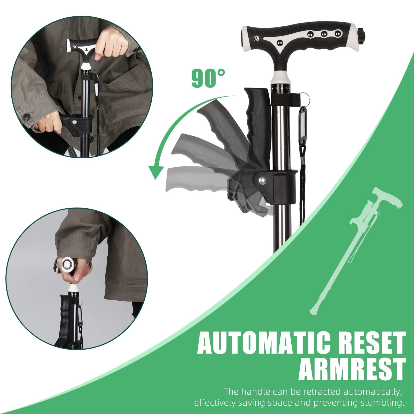 Hold 440 Lbs Walking Cane for Men & Women Aluminum Alloy Lightweight Height Adjustable Walking Stick Heavy Duty Foldbale Free Standing Cane with LED for Seniors Adults