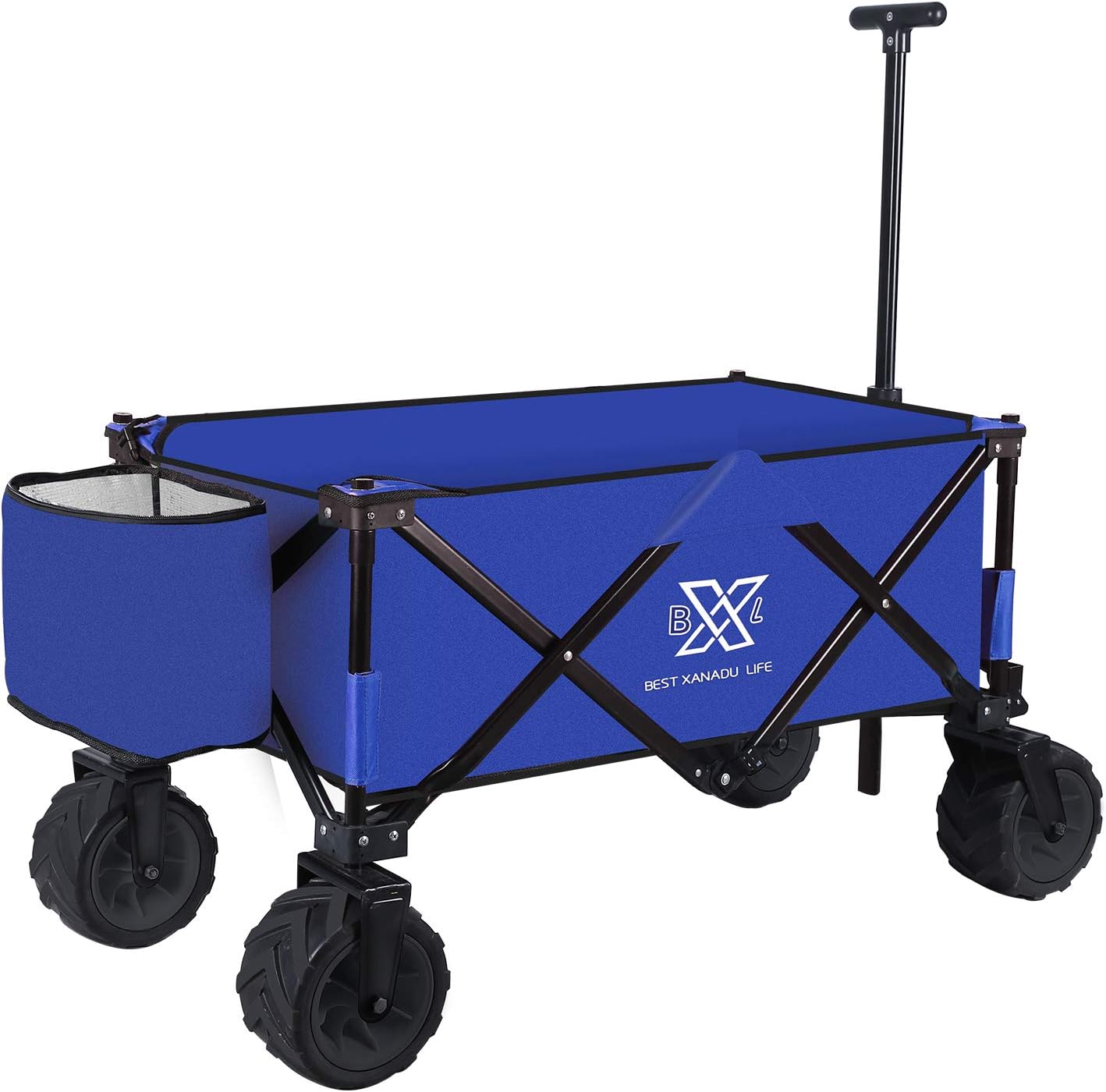 BXL Heavy Duty Collapsible Folding Garden Cart Utility Wagon for Shopping Outdoors (Blue)