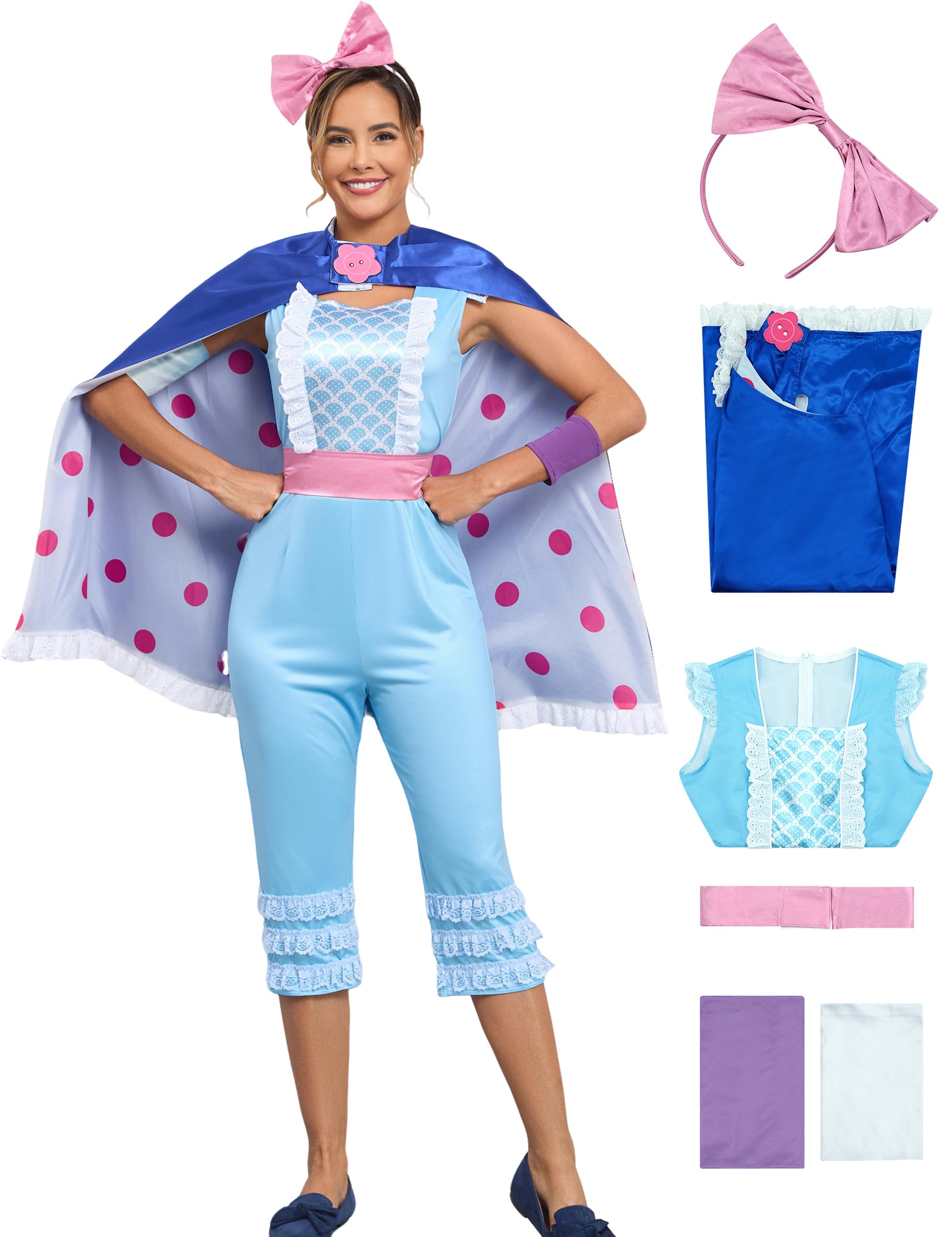 Photo 1 of (missing bow and cape) Poboola Bo Peep Costume Adult Cute Costumes For Women Princess Cowgirls Halloween Cosplay Deluxe Fancy Little Bo Peep Dress S
