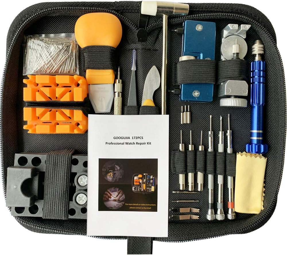 GOOGUJIA Watch Repair Tool Kit, Case Opener Spring Bar Tool, Watch Battery Replacement Tool Kit, Watch Band Link Removal Tool Set with Carrying Case and Instruction Manual For Beginner (172, Medium): Home Improvement