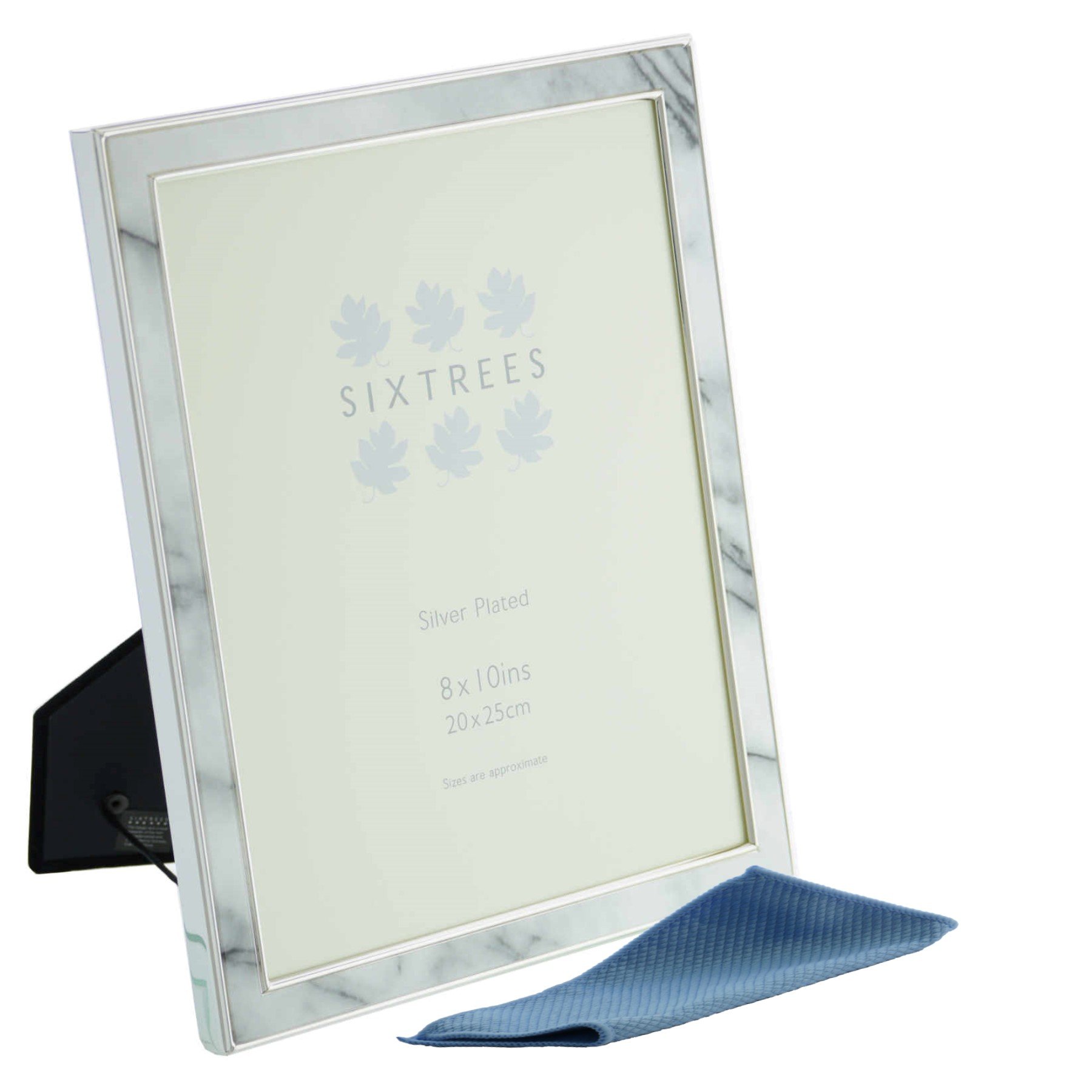 Sixtrees Georgette Silver Plated Photo Frame with Grey Marble effect insert for a 10" x 8" (254mm x 203mm) Picture. 2-686-80 - Complete with microfibre polishing cloth.