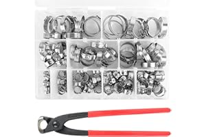 304 Stainless Steel Single Ear Hose Clamps - BeiLan 115Pcs 6-28.6mm Stepless Hose Clamps with Ear Clamp Pincer Cinch Rings Cr
