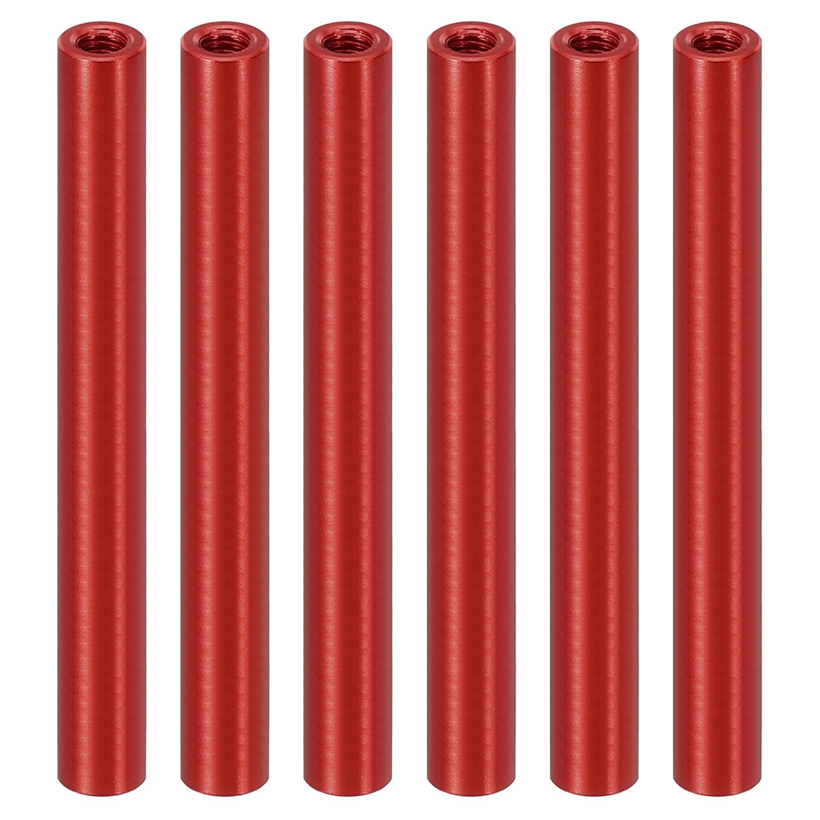 PATIKIL 6pcs M3 Metal Threaded Standoff Spacer Nuts, Round Aluminum Spacers Female Coupling Screws, 1/8" ID x 3/16" OD, Red, (55mm L) โ image 1