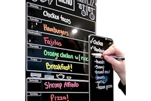 HMMAGNETS Cute 10"x16" Magnetic Dry-Erase Weekly Menu Blackboard for Kitchen Fridge (with 8 Bright Chalk Markers) & Free Bonus - Grocery/to-Do Lists Board - Daily Dinner Meal Planner Set for Home