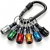 6PCS 1/4 Hex Aluminum Drill Bit Holders Keychain Screwdriver Bit Holders | drill bit keychain holder, quick release 1/4 bit holders key chain for drill, tool belt accessories for belt loop