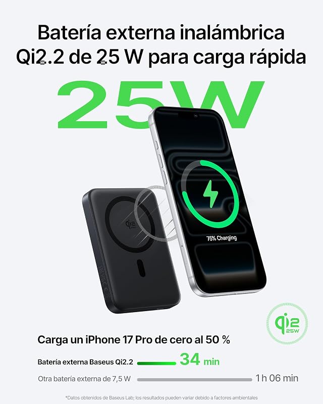 EnerFill FM21 Qi2.2 25W Powerbank Magsafe, Batería Externa Magnética 10000mAh, PD 45W USB C Carga Rápida, Power Bank Carga inalámbrica para iPhone 18，17, 16, 15 Pro MAX