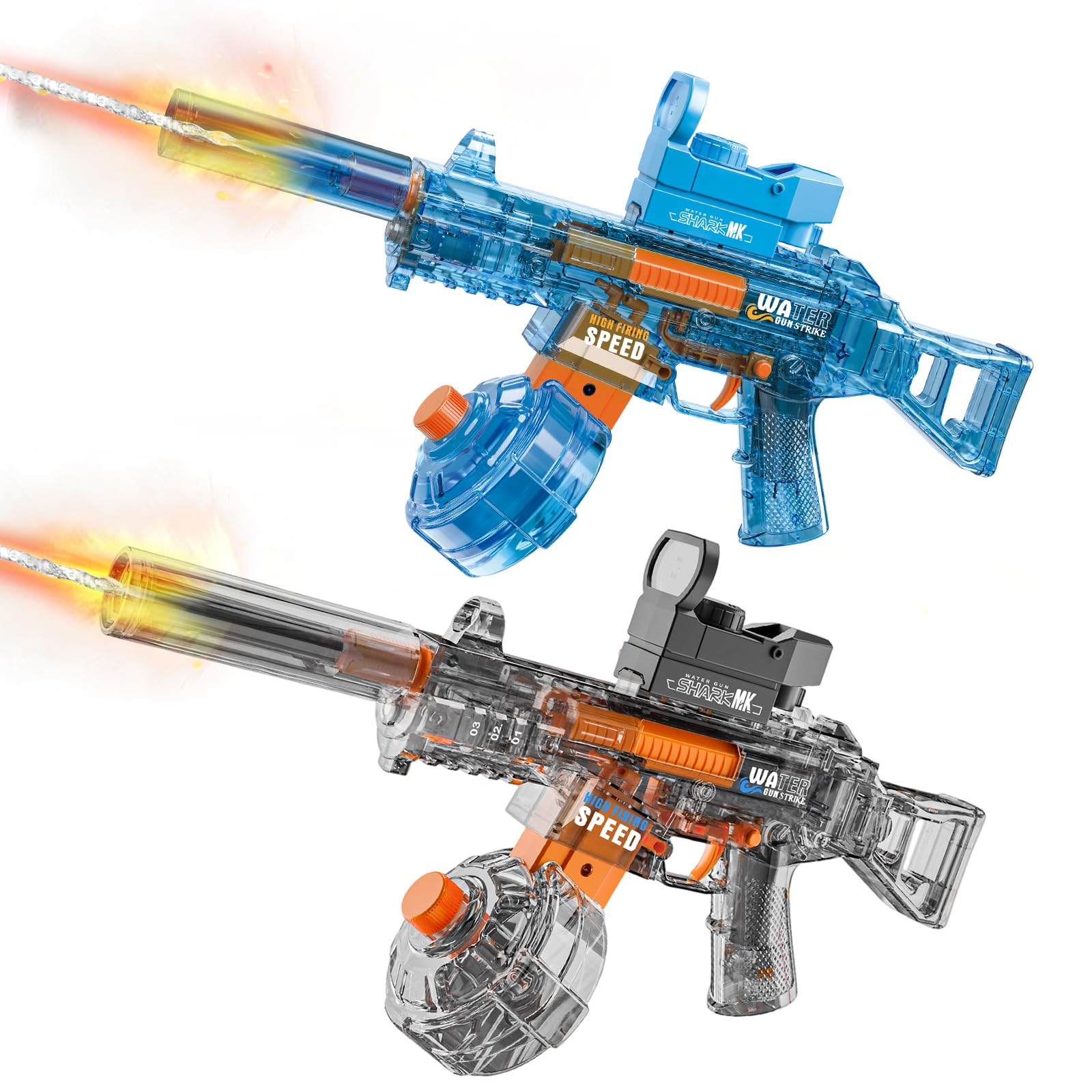 StimuVariety Electric Water Gun for Adults Kids, 2 pack Automatic Squirt Watergun pistol with Water spray sound and Led Light, Summer Outdoor Pool Beach Party Toys for Boys Girls, UMP45 Black and Blue