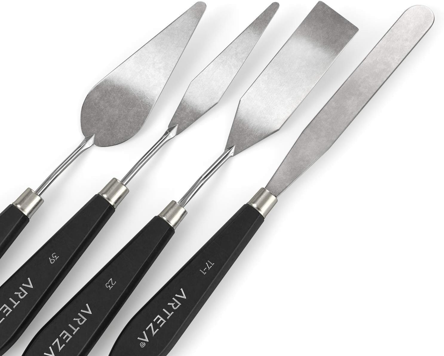 Arteza Palette Knives 8-Pack, Sizes No. 1, 25, 7, 15, 39, 23, 17, 21, Durable Stainless Steel Blade & Break-Resistant Wooden Handle, Art Supplies for Oil & Acrylic Painting