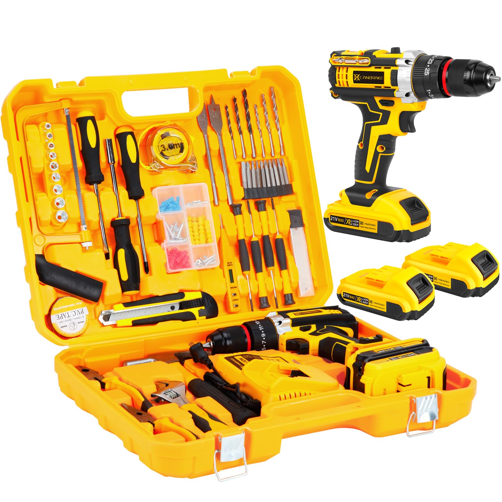 CANBRAKE 21V Tool Kit with Drill, 120PCS 21V Cordless Drill Set with 3/8