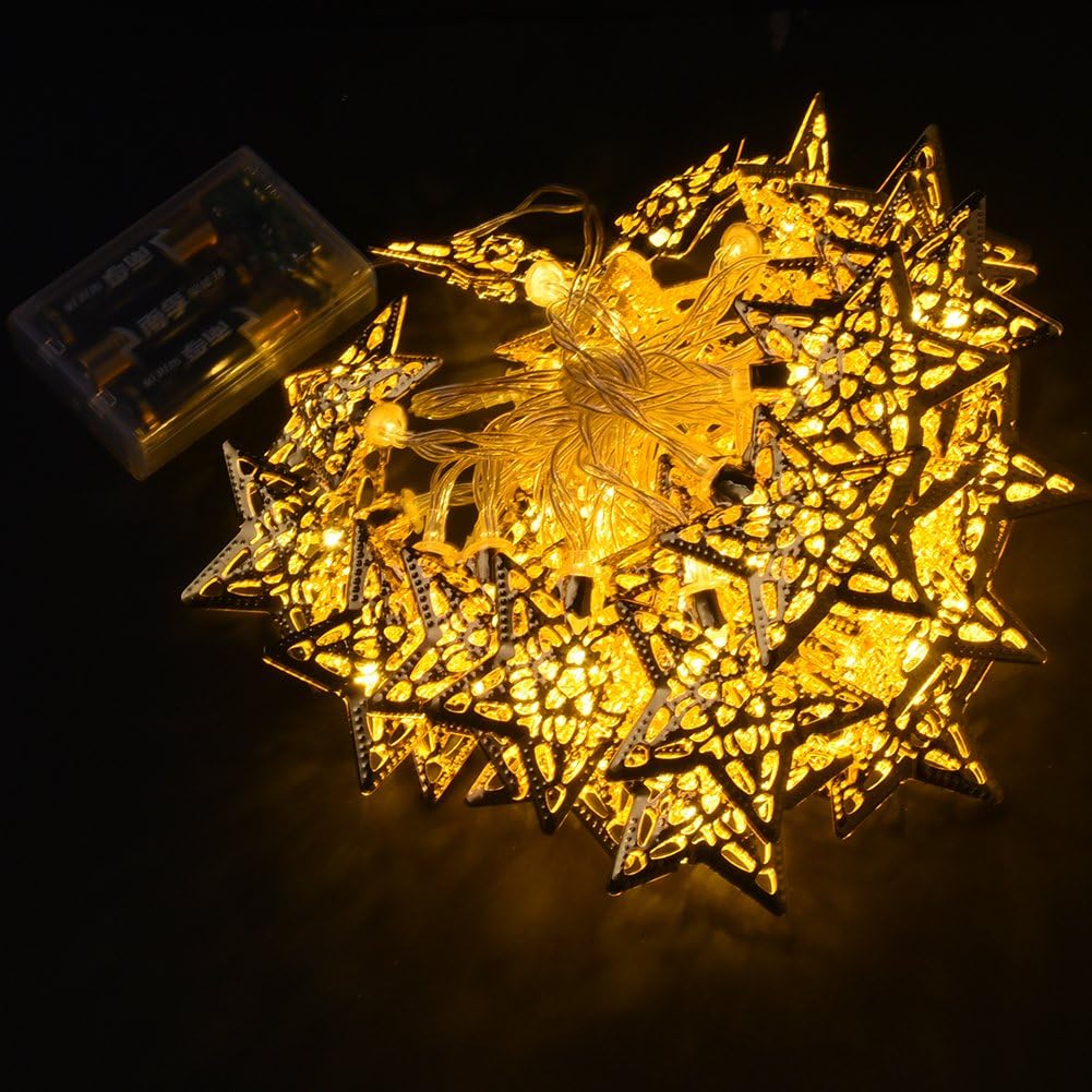 Battery Powered String Lights Outdoor 30 LED, Metal Star Fairy Lights for House,Garden,Pathway,Party Wedding Decoration Light