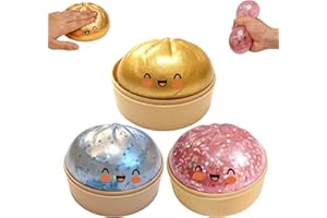 3Pack Glitter Dumpling Squishy, Big Mystery Dumplings Squishies Box, Cute Bao Bun Fidget Real Office Desk Decor, Soft Sensory