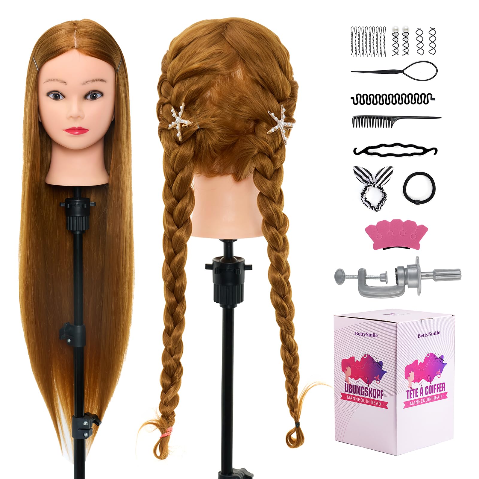 Neverland Beauty 76cm Exercise Heads Hairdressing Head Cosmetology Practical Mannequin Doll 100% Synthetic Hair + Holder & Hairdressing Tools Accessories Set #27