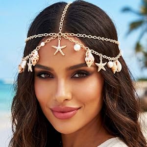 GORTIN Seashell Head Chain Gold Mermaid Headpiece Boho Beach Hair Chain Headband Starfish Hair Accessories for Women