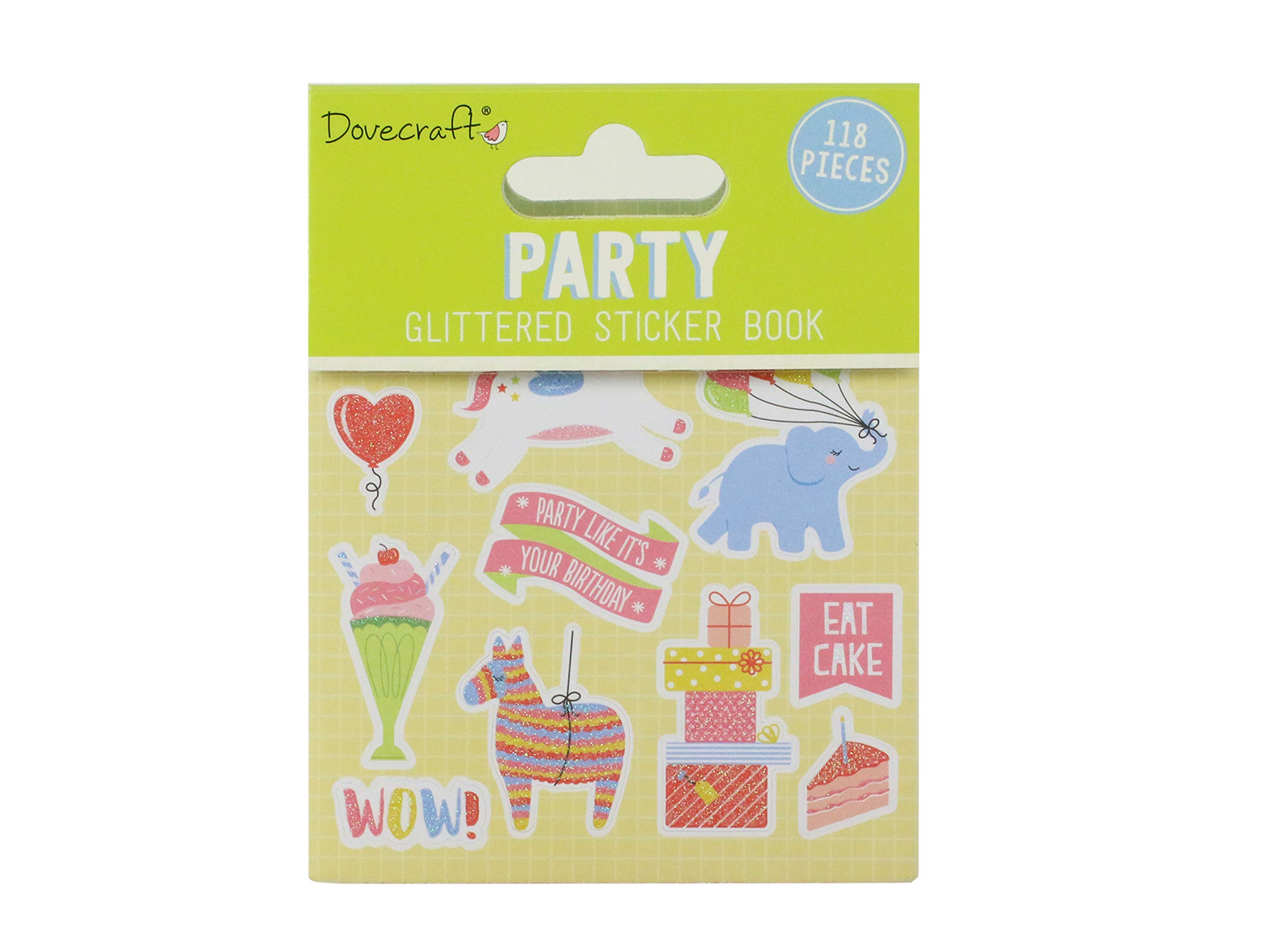 Dovecraft DCSTB007 Book-Party-114 Stickers-Glitter Designs-for Crafts, Stationery, Journaling, Paper, Multicolour, One Size