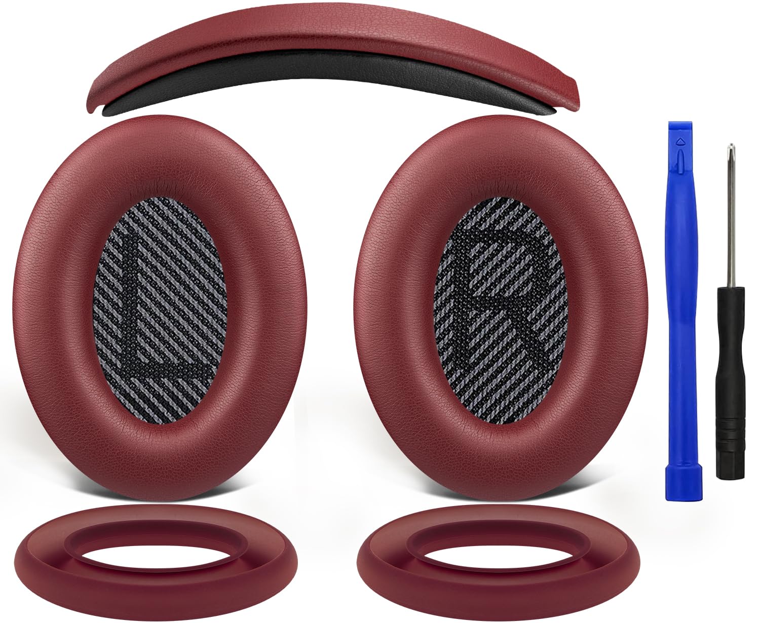 SOULWIT Ear Pads Cushions + Headband + Silicone Earpads Cover Protector, Replacement Kit for Bose QuietComfort 35 QC35, QC35 ii Over-Ear Headphones - Burgundy — image 1