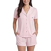 U.S. Polo Assn. Summer Pajamas for Women - Short Sleeve Button Up Top and PJ Shorts Set - Lounge Sets for Women