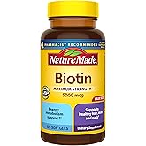 Nature Made Maximum Strength Biotin 5000 mcg Softgels, 120 Count | Biotin Hair Skin and Nails Vitamins, Dietary Supplement with Biotin for Adult Women and Men, 120 Day Supply