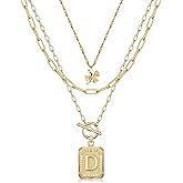 MJartoria Layered Clover Necklaces for Women Trendy, 14K Gold Plated Simple Initial Necklace Square Letter Pendant, Paperclip Chain, Gold Necklace Jewelry Gifts