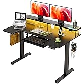 OffiGo U Shaped Electric Standing Desk with Keyboard Tray, 55 Inch Height Adjustable Desk with Power Outlets & LED Lights, Si