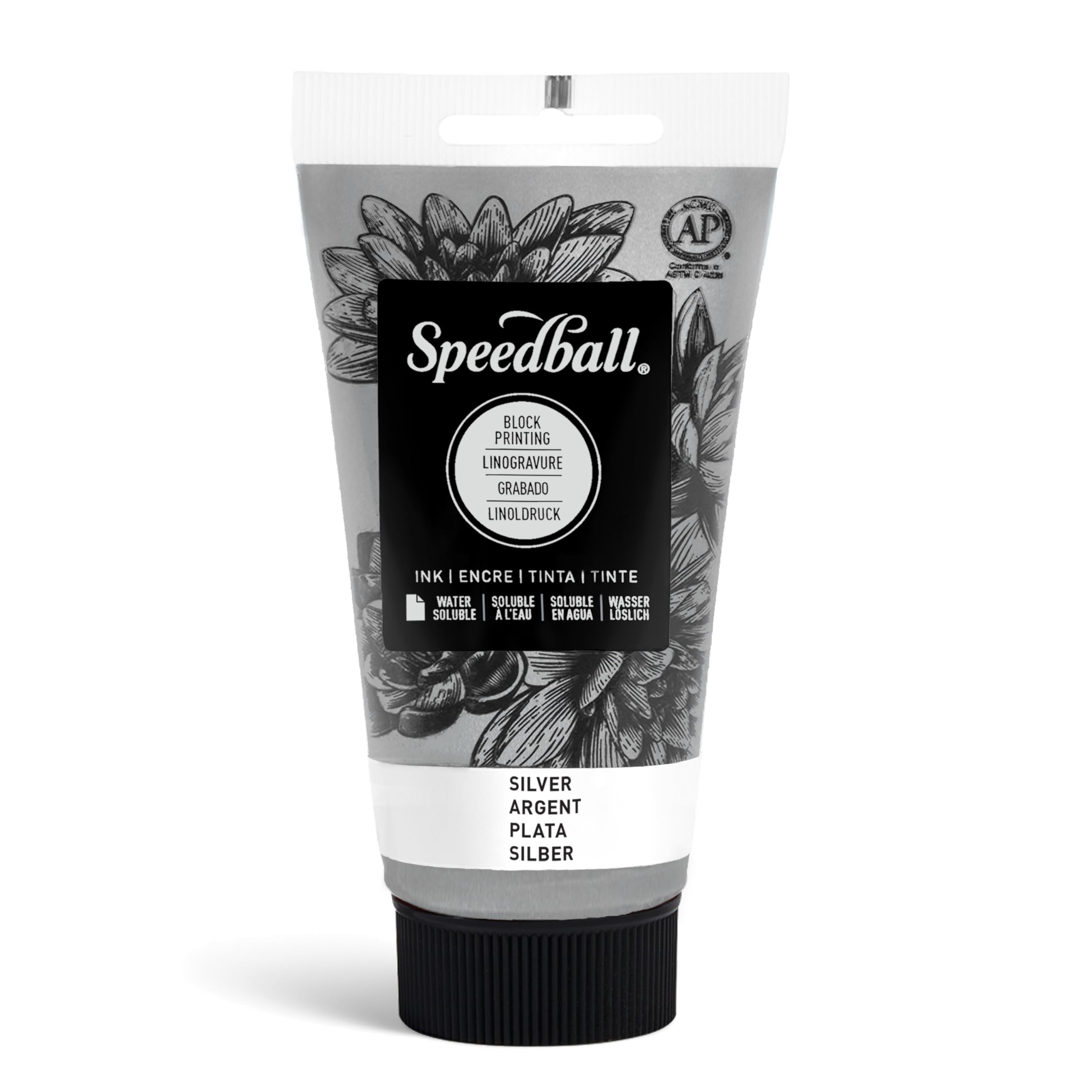 Speedball 75ml 2.5oz Water-Soluble Block Ink Silver, For Block Printing, Lino Printing, Screen Printing, For Artists Kit