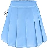 Yesfashion Girls Pleated Skirt High Waist Elastic Waist School Uniform Mini Skirt Kids Tennis Golf Skirt with Pockets