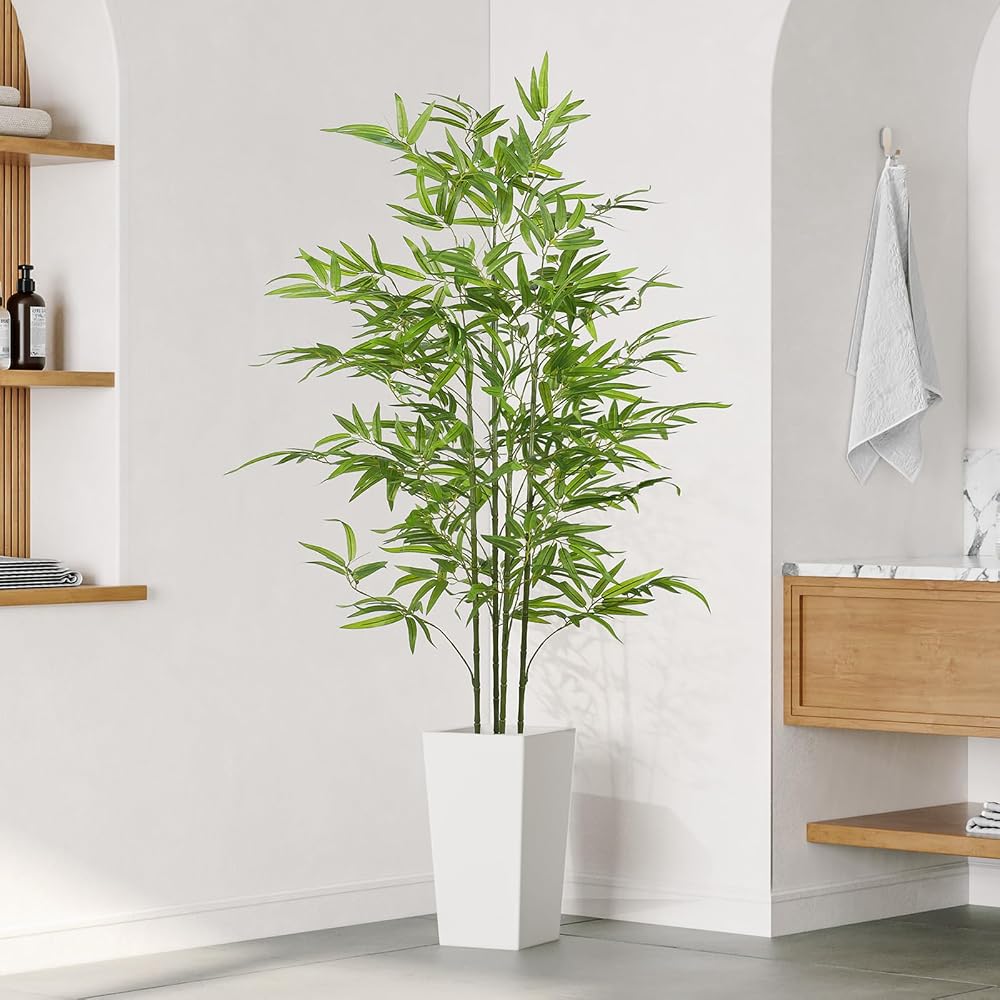YOLEO 5.5FT Artificial Bamboo Tree with White Planter Indoor Decor