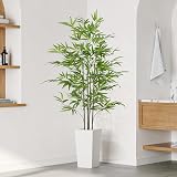 YOLEO 5.5FT Artificial Bamboo Tree with White Planter Indoor Decor