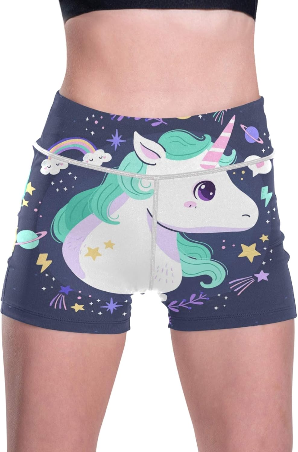 Yoga Shorts for Women,Cute Unicorn with Frame