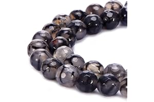 BRCbeads Facted Black&White Dragon Agate Gemstone Loose Beads Faceted Round 6mm Crystal Energy Stone Healing Power for Jewelry Making