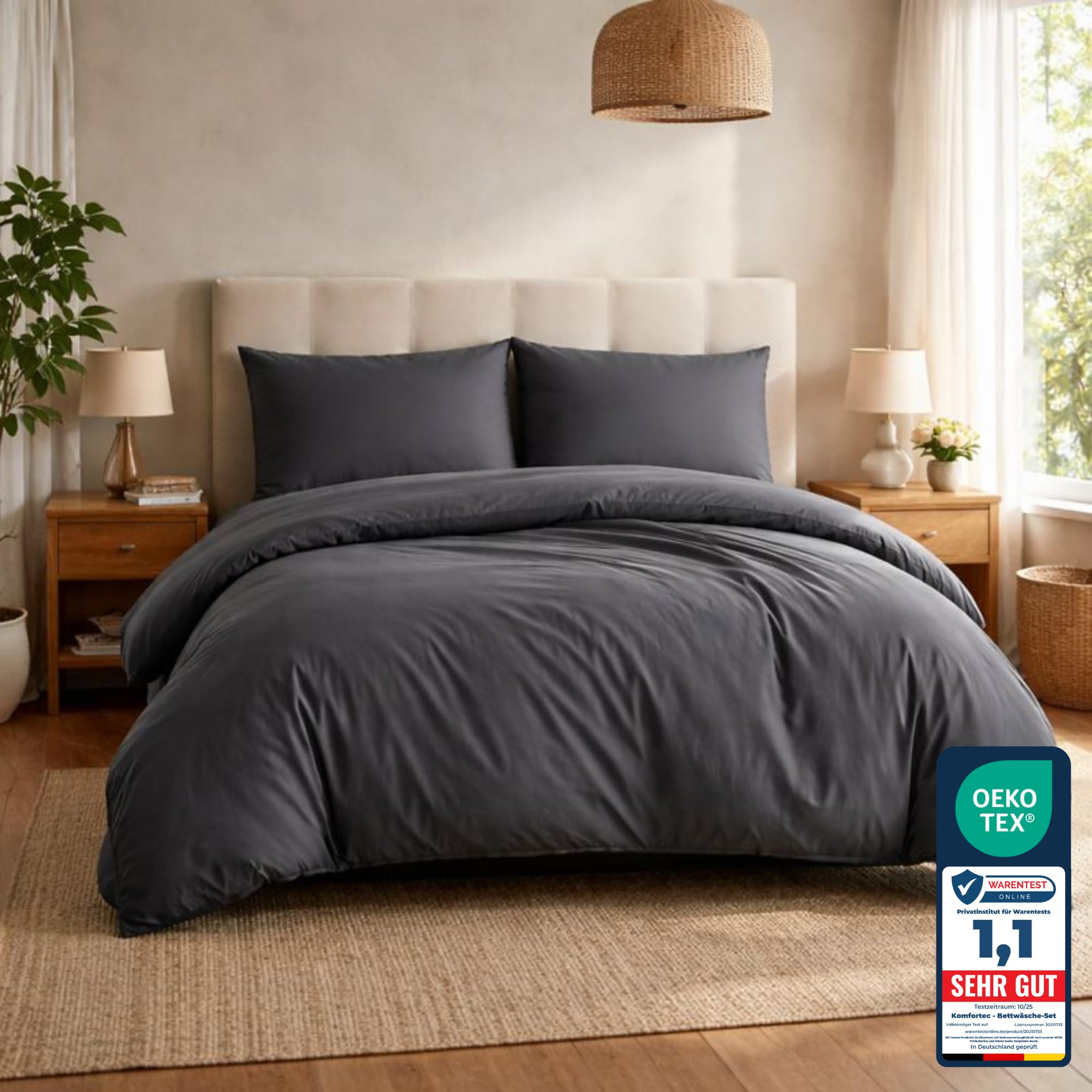 Komfortec Premium Bed Linen 240 x 220 cm with 2 Pillowcases 40 x 80 cm Brushed Microfibre - Anthracite