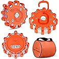 Tobfit 3 Pack LED Road Flares Emergency Lights Roadside Safety Beacon Disc Flashing Warning Flare Kit with Magnetic Base & Hook for Car Truck Boats | 9 Flash Modes (Batteries Not Included) (3)