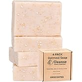 Oatmeal Soap Bar for Itchy Skin & Eczema - Oatmeal Bath Soap with Honey & Goat Milk - Moisturizing, Fragrance Free, Exfoliating Pure Homemade Soaps for Dry Sensitive Skin - Face & Body - Men & Women
