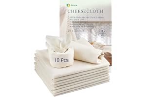DYNTA Grade 100 Hemmed Cheesecloth, 10 Pieces 100% Unbleached Cotton 20 x 20 Inches Cheese Cloths, Perfect for Straining, Filtering, Canning, Crafting, Covering and Polishing