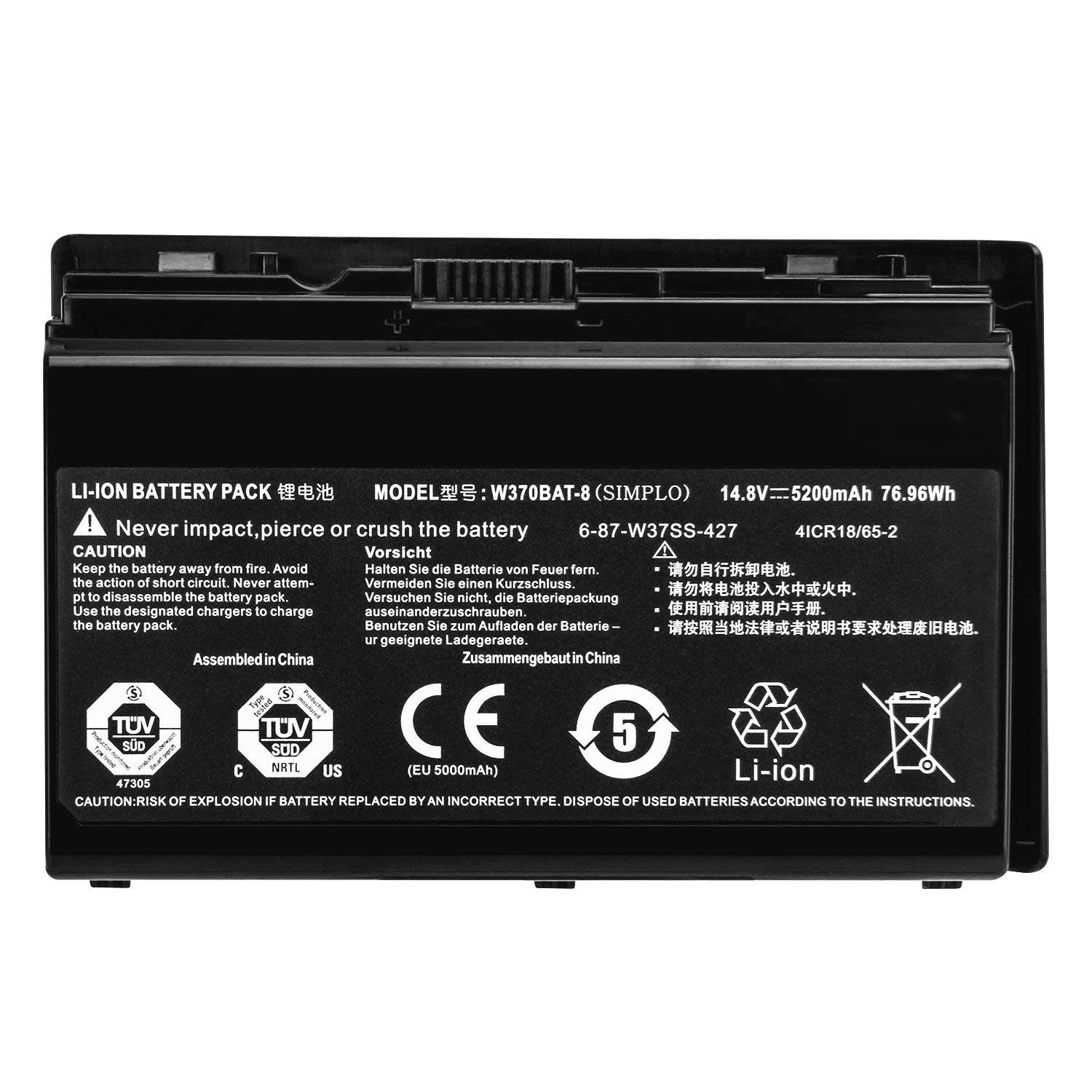 ASKC W370BAT-8 6-87-W37SS-427 41CR18/65-2 Battery for Clevo W350ET W350ETQ W370ET W370SS W355SS W370 Sager Np6350 Np6370 Series Notebook 14.8V 5200mAh