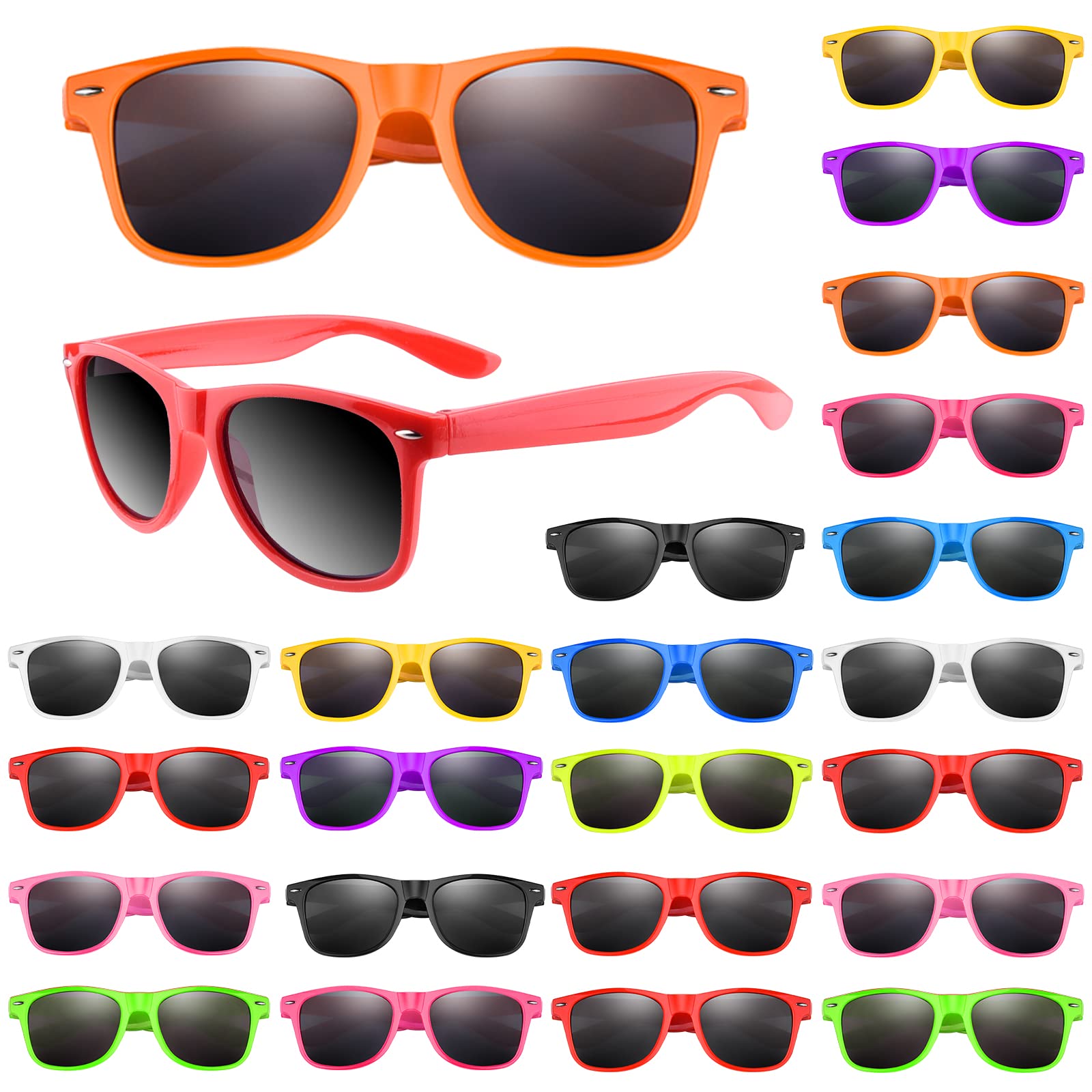 FEPITO 24 Packs Kids Party Sunglasses Bulk Neon Colors Sunglasses for Birthday Party supplies Treat Bag Fillers for Beach Pool Party Toys for Kids and Adults, 12 Colors — image 1