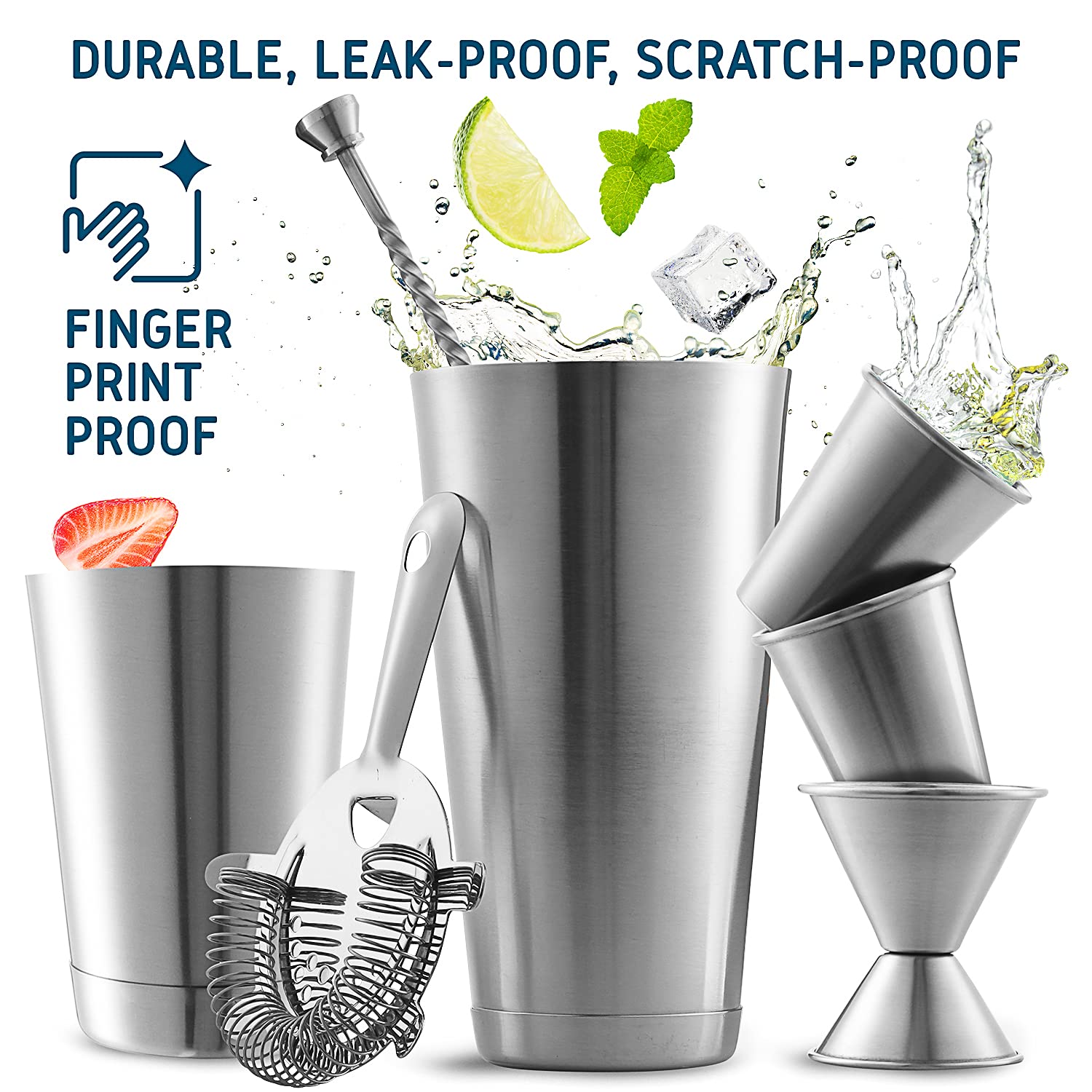 Bar Set Cocktail Shaker Set, Stainless Steel Mixology Bartender Kit, 16 Piece Cocktail Kit, Silver Cocktail Set, Bar Tools: 30oz Martini Shaker, Muddler, Bar Kit Cocktail Book, Jigger and Pourers - Image 5