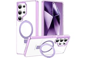 STERKER Magnetic Ring Stand Case for Samsung Galaxy S25 Ultra Case [Military Grade Drop Protection][Case for Magnetic] with Kickstand, Not Yellowing Slim Case for S25 Ultra, Clear Purple