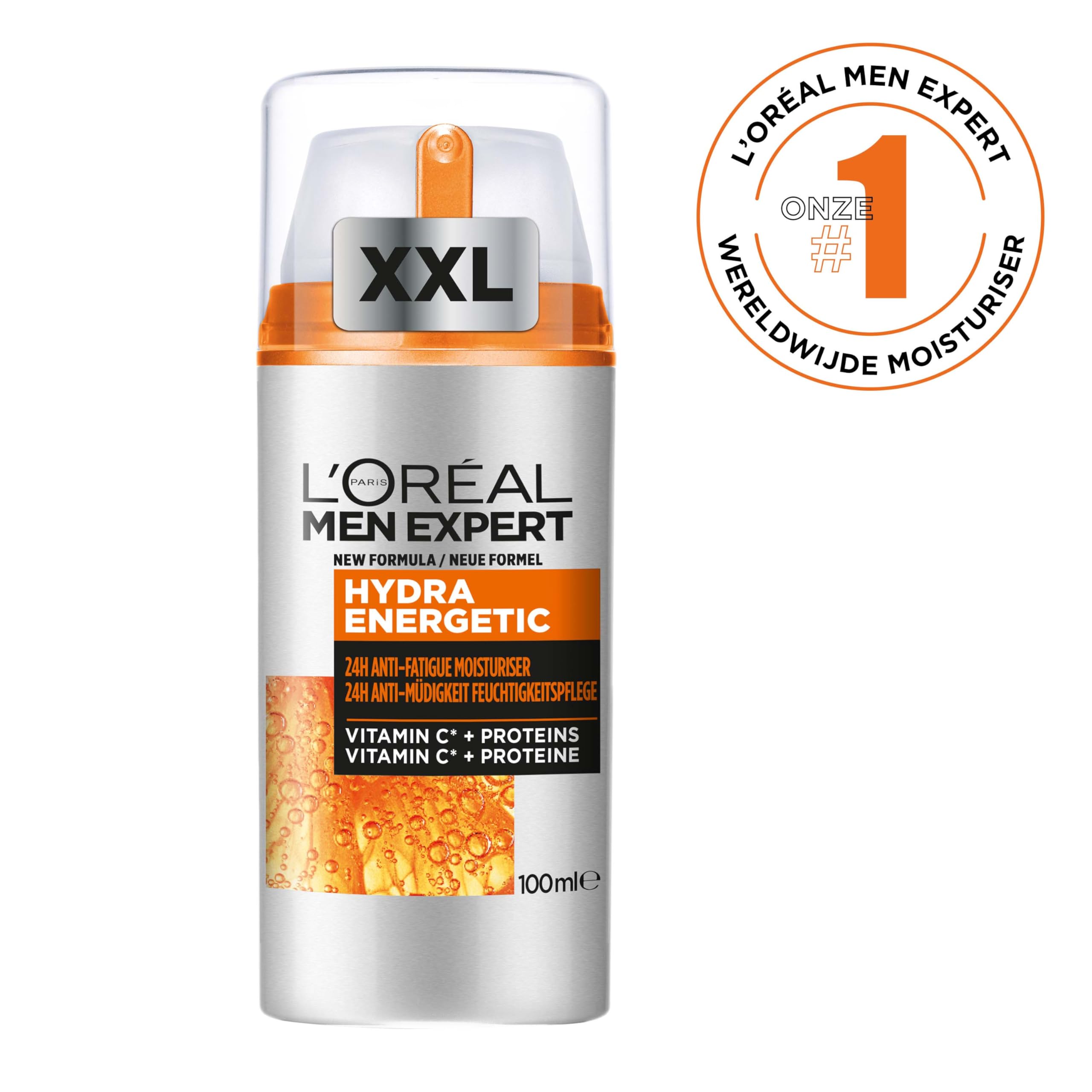 L'Oréal Men Expert XXL Gesichtspflege gegen müde Haut für Männer, Belebende Feuchtigkeitscreme 24H Anti-Müdigkeit, Gesichtscreme für Herren mit Vitamin C und Proteinen, Hydra Energy, Exklusive,1x100ml 2