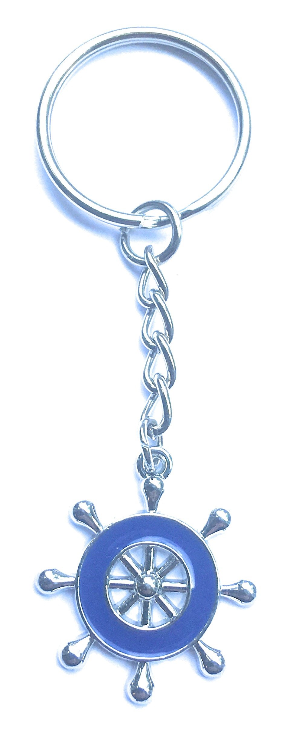 FizzyButton Gifts Blue Ship's Wheel Sailing Boat Keyring Key Ring with Enamel Charm and Silver Tone Keychain