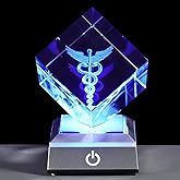 YWHL 3D Laser Engraving Crystal Caduceus Figurine for Doctors - Doctors Day Appreciation Gifts for Medical Professionals, White Coat Ceremony, Graduation Gifts for Medical Students