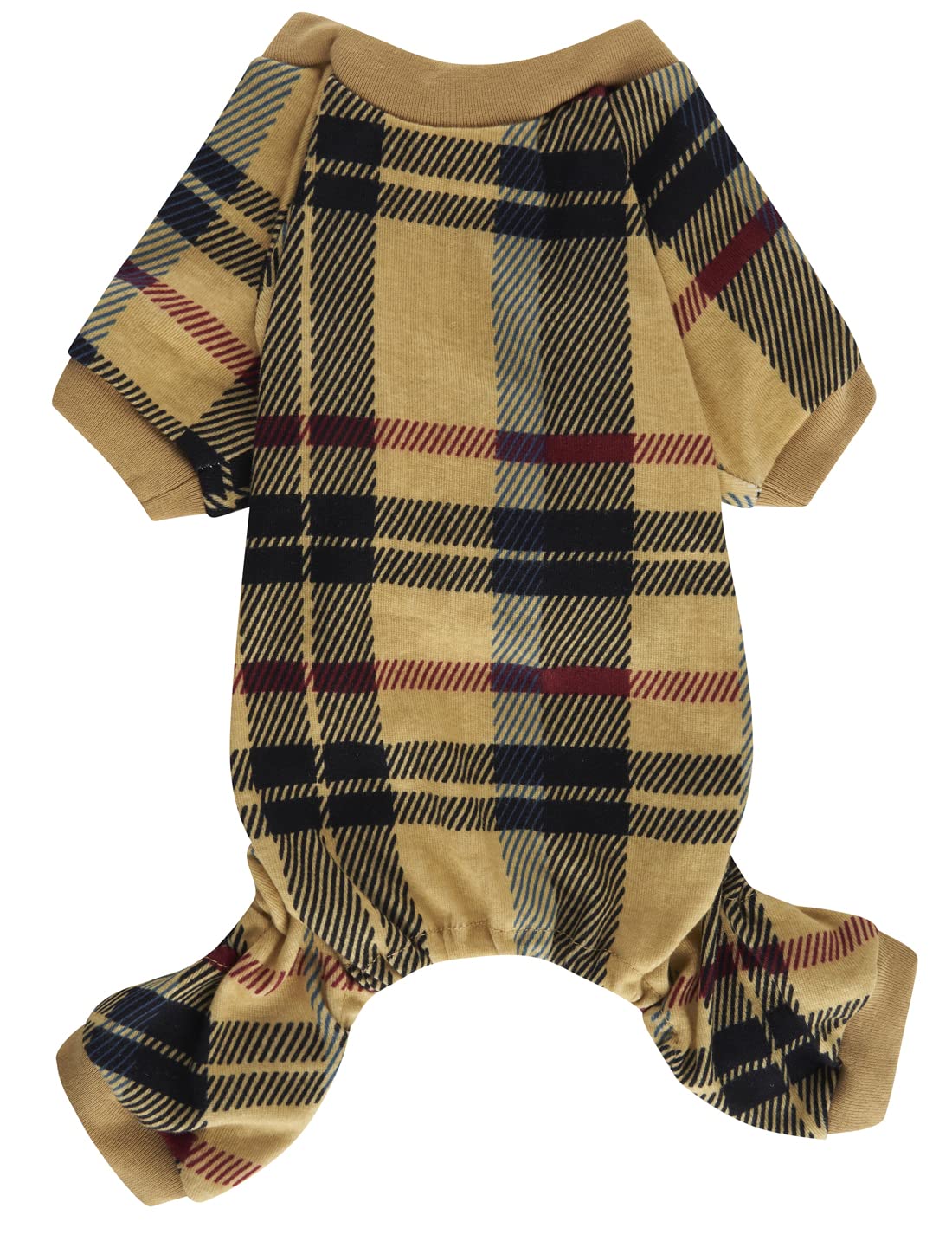 Beige Buffalo Plaid Christmas Pajama for Cats,Puppy Pajamas Onesie PJS,Back Length 9" XSmall