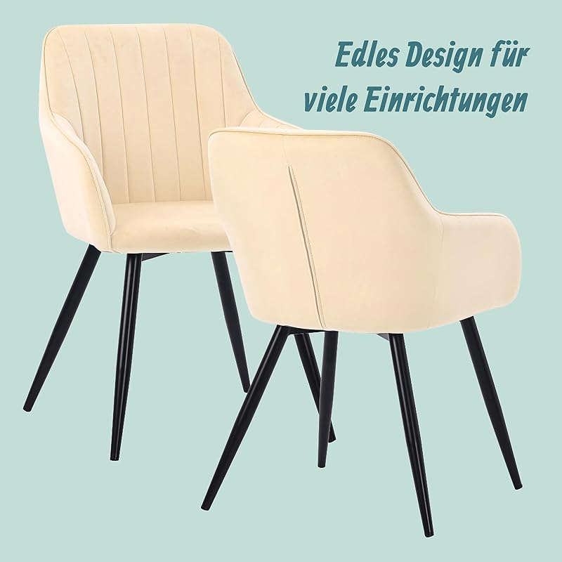 Esszimmerstuhl, 2er Set, Samt, Metallbeine, Armlehne, beige