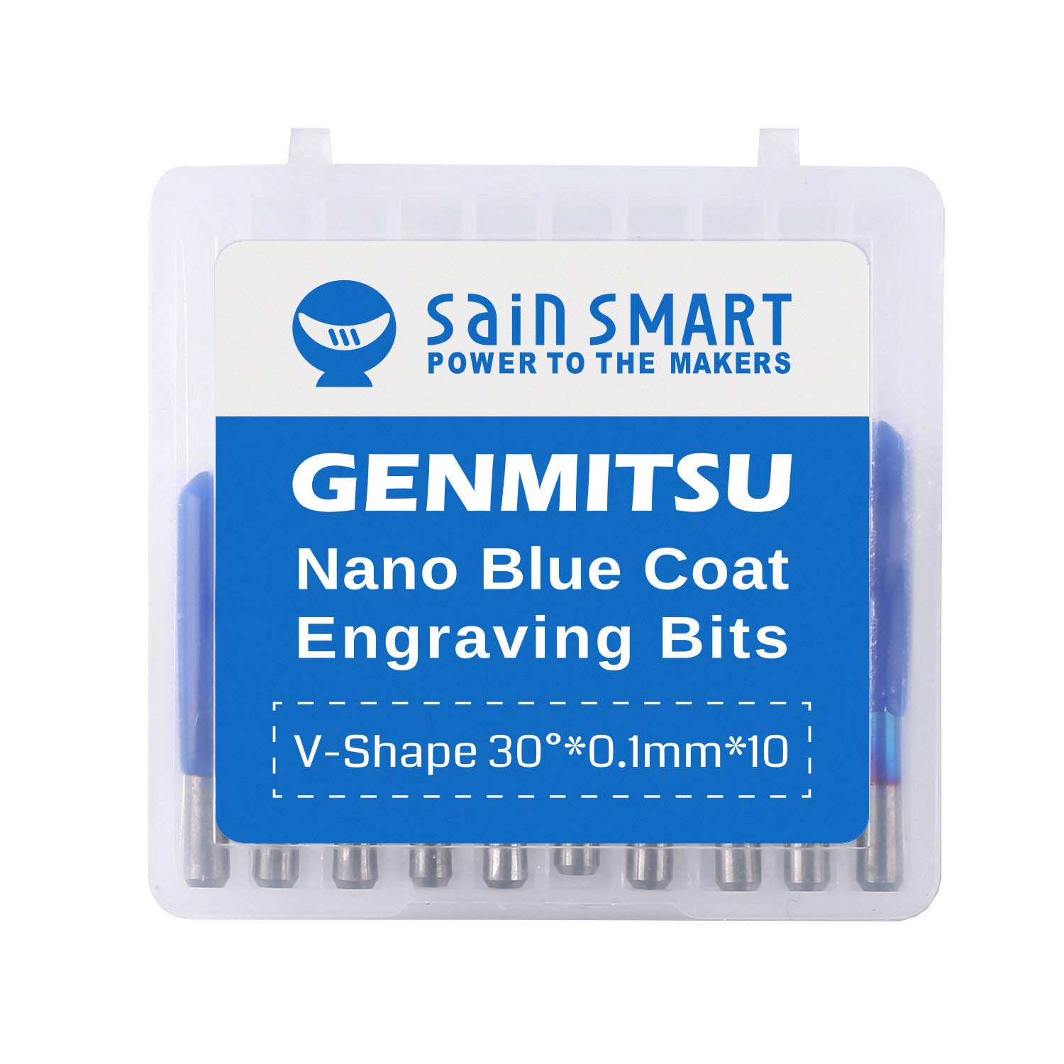 Genmitsu 10Pcs Nano Blue Coat Engraving Bits, 30 Degree 0.1mm Tip 1/8